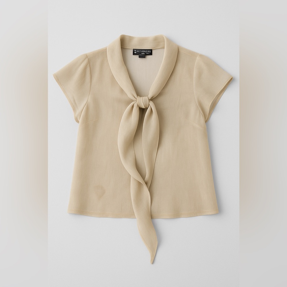 NWOT St. John 100% Silk Sheer Blouse | Tie Neck | Sz 6| Elegant Neutral